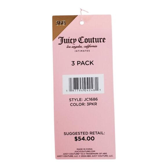 NWT JUICY COUTURE SZ 36B 3 Pack Comfort Push-Up T-shirt Bras Pink Tan Black - Picture 6 of 6